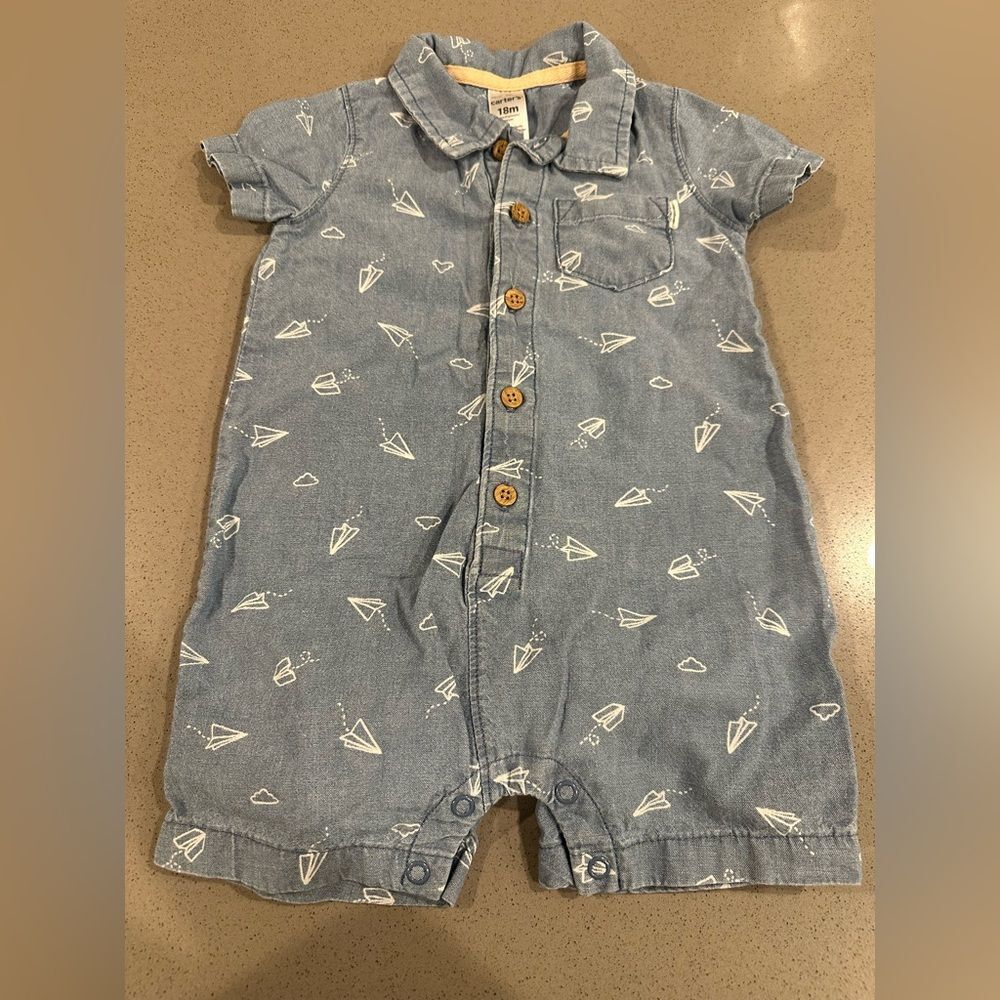 Carters Jean look baby boy short sleeve romper size 18 months